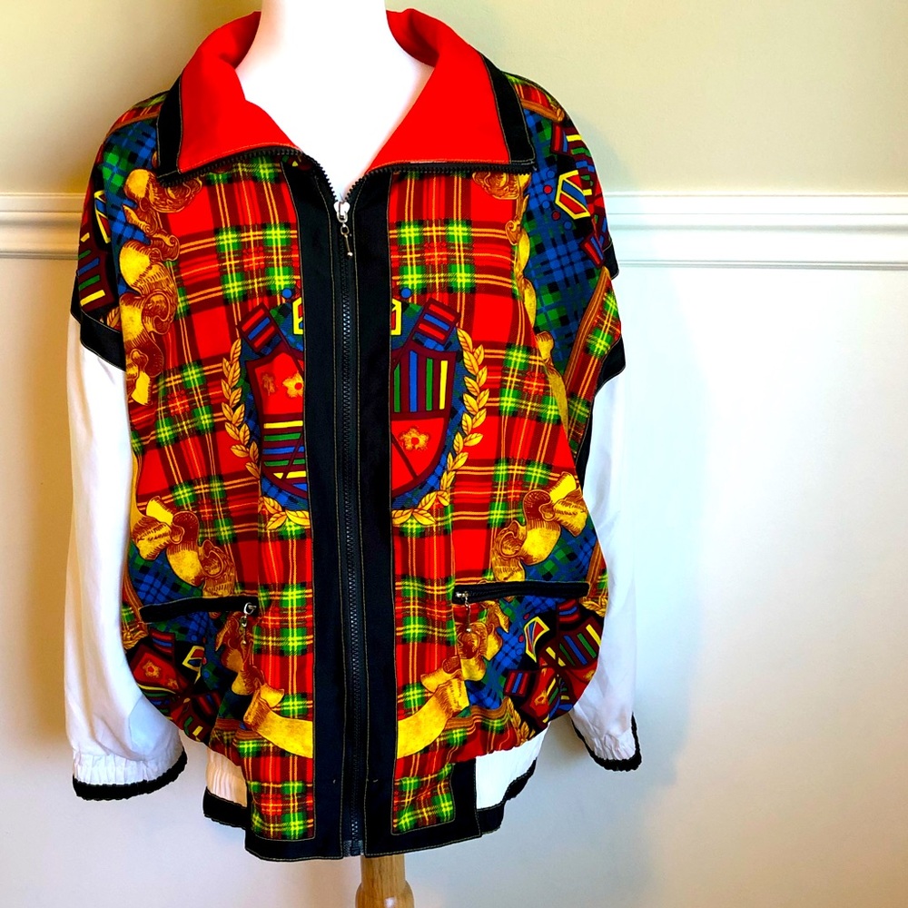 Vintage 1980’s Janeve Patterned Women’s Windbreaker w/ Shoulder Pads